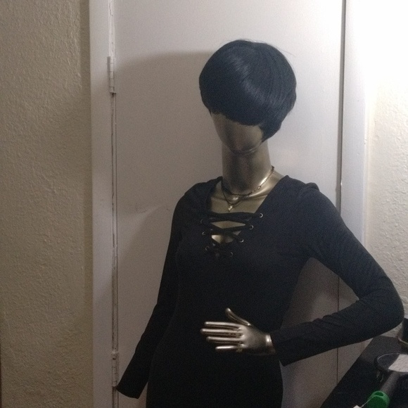 Black GUESS Dress long sleeve criss cross bosom - Picture 4 of 16